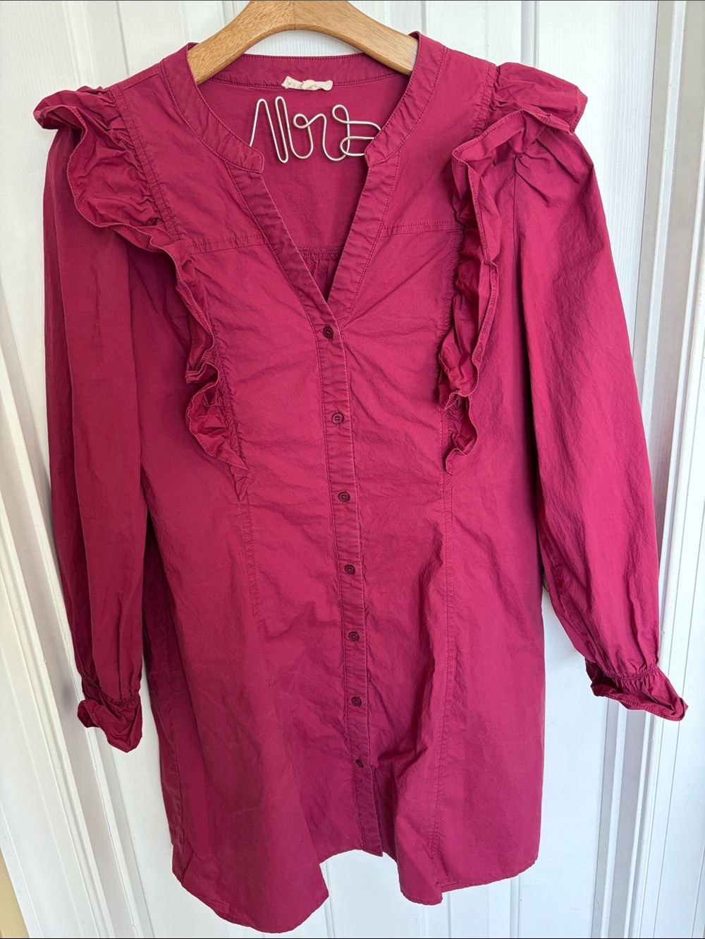 Ruffled Button-Front Dress in Deep Raspberry